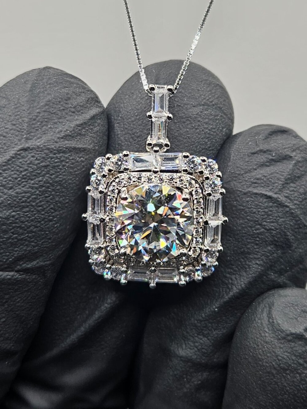 5ctw Moissanite S925 Sterling Silver Halo Pendant Necklace